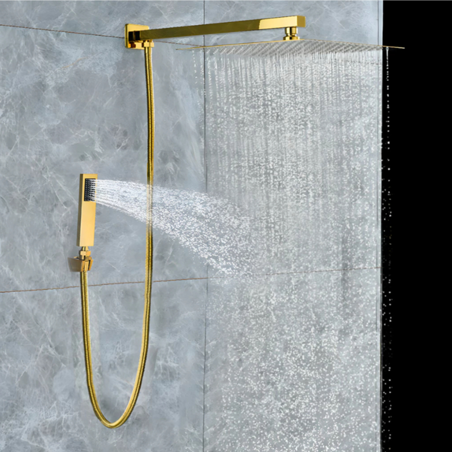 Ducha Quadrada Completa C/ Desviador e Ducha de mão Braço de 38cm Inox / Black Kit completo em Oferta na Shopee