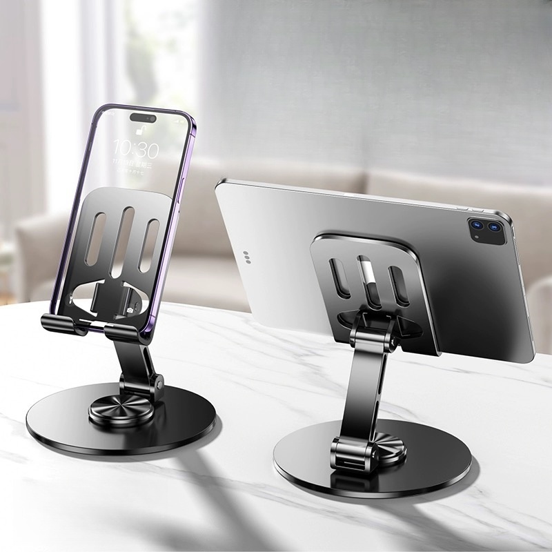 Suporte Alumínio de Mesa Base Rotatória Ajustável 360º Para Smartphones e Tablets/Suporte para PC