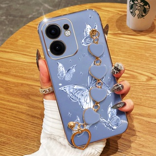 Capa Para Oppo Reno 14 13 5G F Reno14 Pro Reno13 5G 14F 13F Luz Estilo Borboleta De Luxo Com Pulseira De Amor Galvanizad em Oferta na Shopee