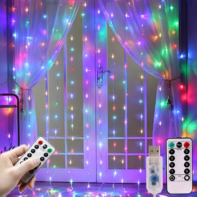 Barra de luz de cortina 4x3m/3x3m/3x2m Lanterna/Luz quente LED Luz de decoração de Natal Controle Remoto com cabo USB