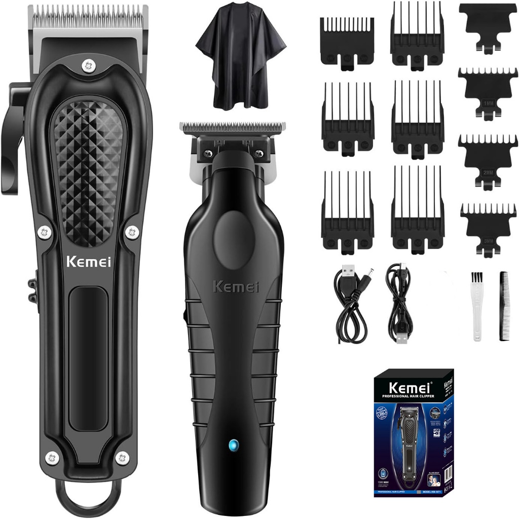 Kemei Profissional Conjunto De Máquina De Cortar Cabelo Sem Fio Recarregável Bar