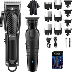 Kemei Profissional Conjunto De Máquina De Cortar Cabelo Sem Fio Recarregável Barbeiro Clippers E Aparadores Kit Corte Pr