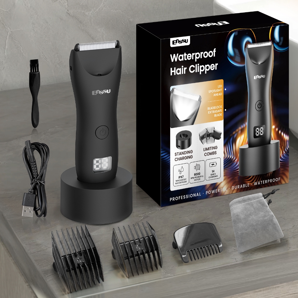 Máquina de Cortar Pelos Sem Fio Impermeável para Virilha Masculina com Luz LED Luz Spot