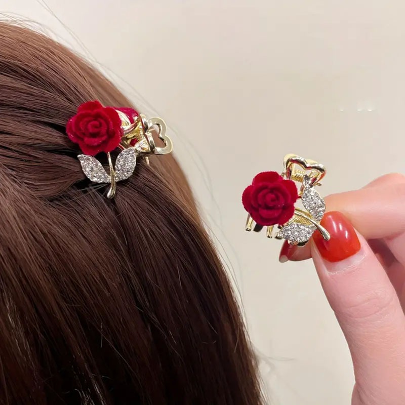 High-end requintado rosa vermelha Grab Clip tamanho pequeno grampo de cabelo quebrado franja clipe superior