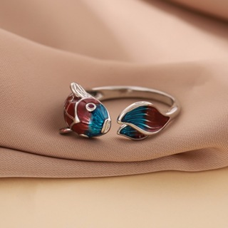 Novo estilo 925 anel de prata esterlina moda criativa Koi transferência de dinheiro carpa único Animal pequeno peixe abe em Oferta na Shopee