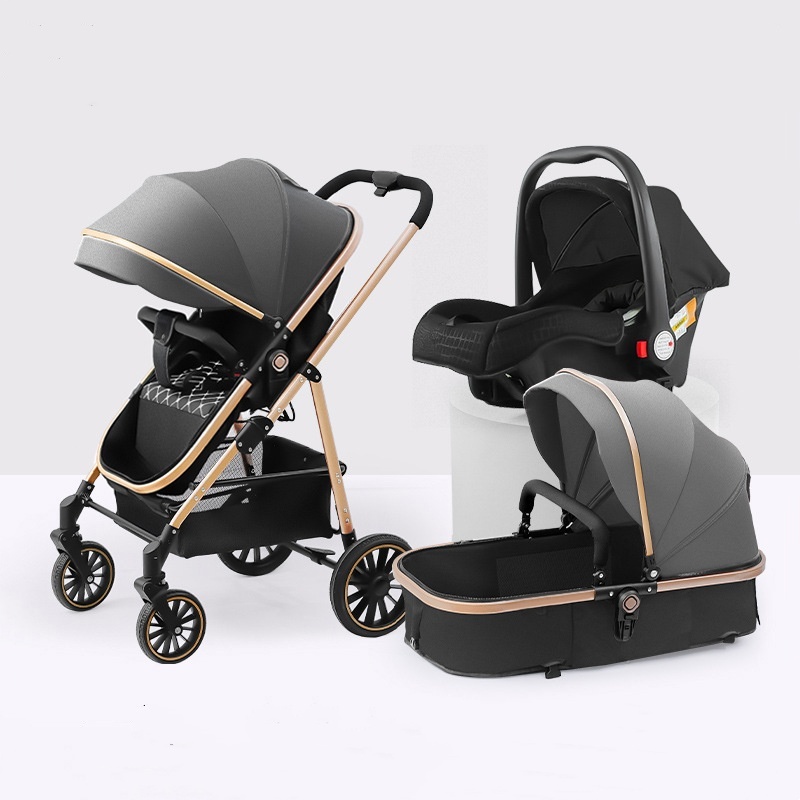 Carrinho Europeu Luxuoso 3 Em 1 Com Amortecedor + Cesta Moses + Conforto Para Bebês