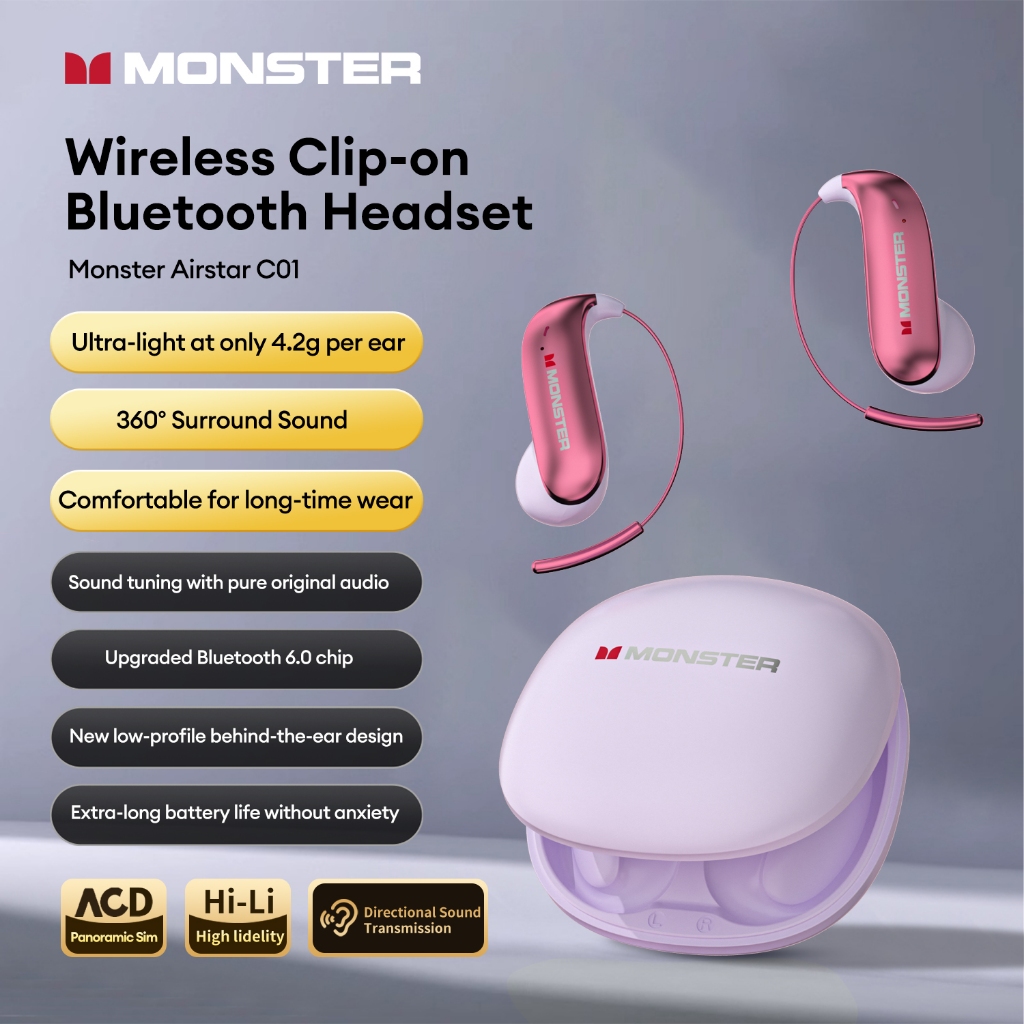 Monster C01 Intra-Auricular Sem Fio Novo Fone De Ouvido Bluetooth 6.0 Bateria De Longa Duração Com Redução De Ruído - detalhe
