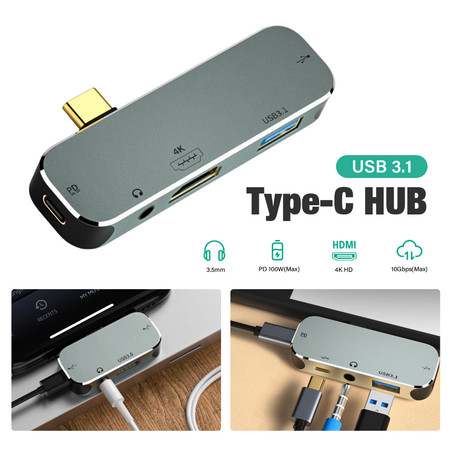 Adaptador 5 Em 1 USB C Hub Multiport 4K HDMI Compatível Com iPad MacBook Pro Air
