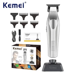 Kemei Zero Gapped Aparador De Cabelo Profissional 9000RPM DLC Máquina De Cortar Sem Fio Barbeiro Acabamento Recarregável