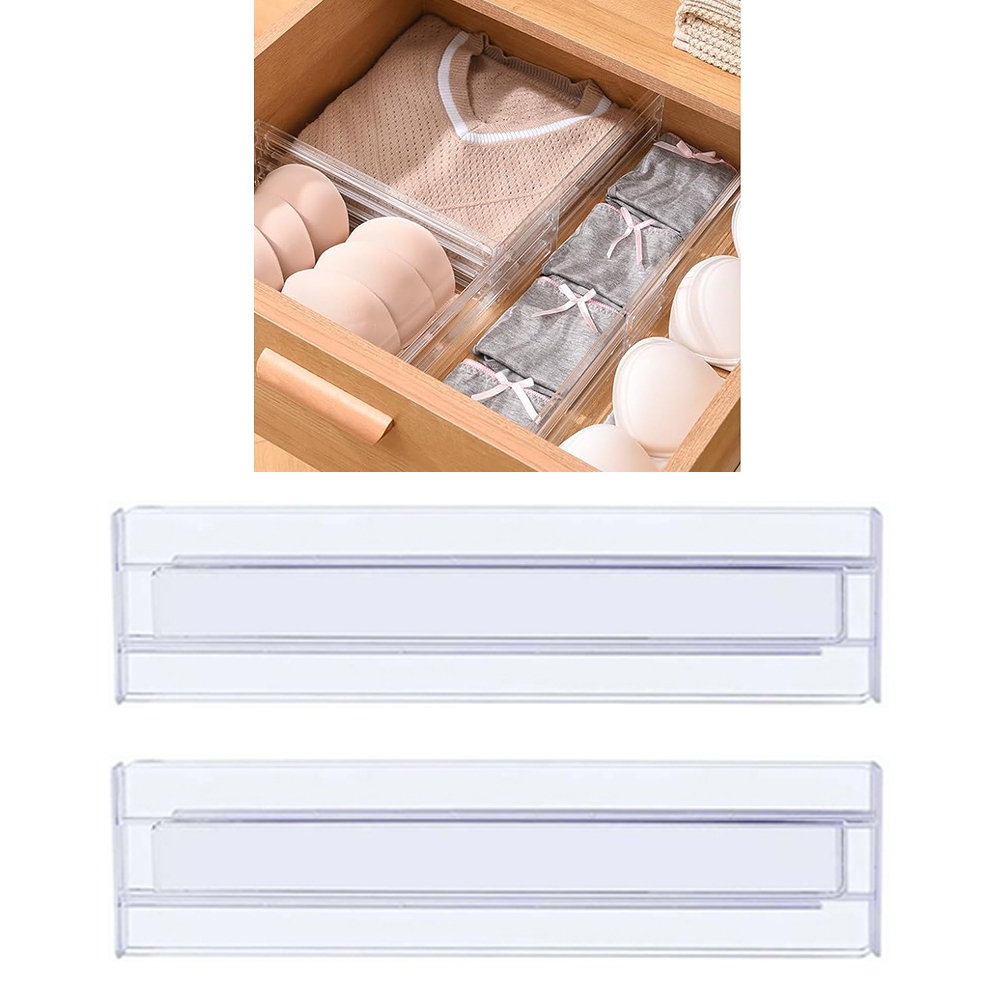 Divisória de gaveta de roupas ajustável, pacote de 2 peças, 8 cm de altura, pode estender de 27.5 cm a 52 cm, adequada p