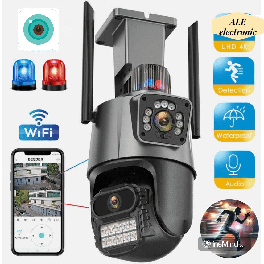 YOOSEE IP66 360 ° Câmera De Segurança Wi-Fi Externa Com Lente Dupla 4k 6mp Sirene Policial À Prova D'água ICSEE