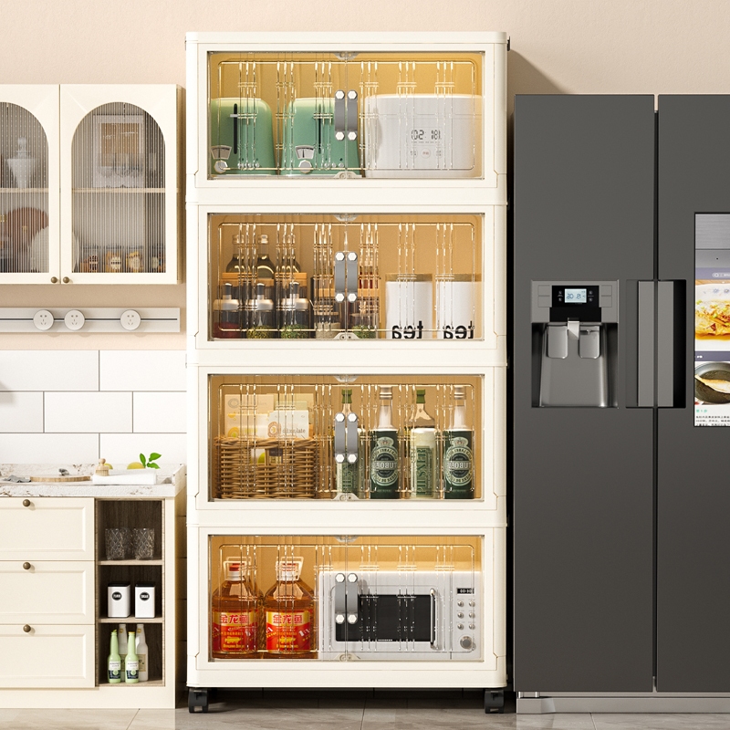 Haosin Caixa Organizadora Armario Armazenamento Dobrável Empilhavel Com Porta Rodinhas Multiuso 4/3 Portas