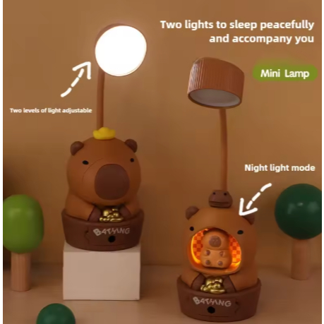 Luz de capivara, abajur LED com proteção ocular ABS, carregamento USB, apontador de lápis com luz noturna