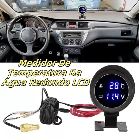 Medidor De Temperatura Água De Caminhão Digital LCD Redondo Sensor Moto + Voltímetro Voltagem 2 Em 1 12V 24V em Oferta na Shopee