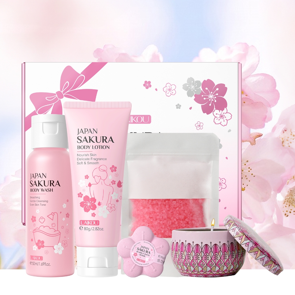 Kit SPA Aromaterapia Feminino Presente De Natal LAIKOU Sakura Para Banho Luxury Aromatherapy Spa Gfit Box