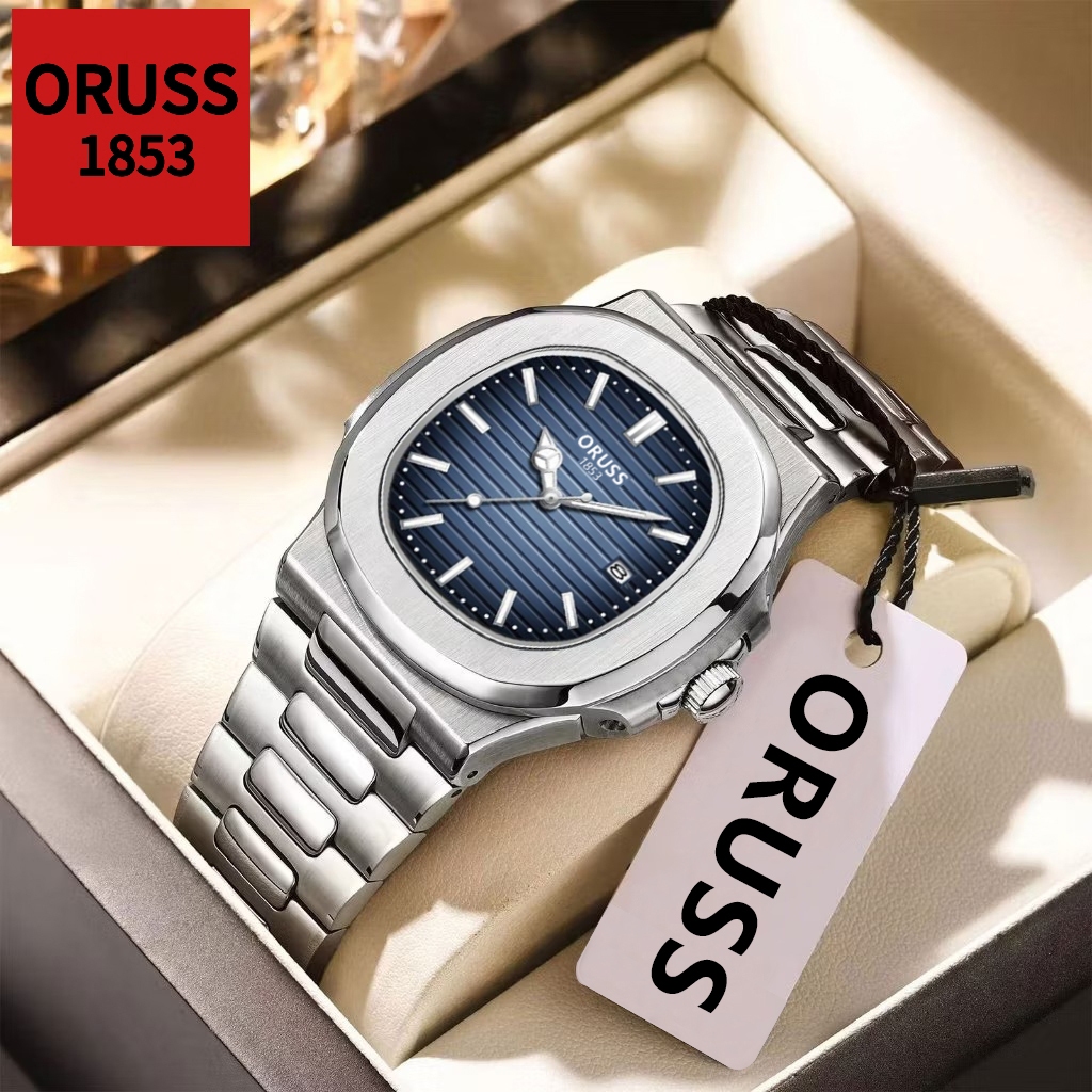 ORUSS Marca Original Masculino Luxo À Prova D 'Água de Aço Inoxidável Calendário Luminoso Relógio de Prata Moda Versão C