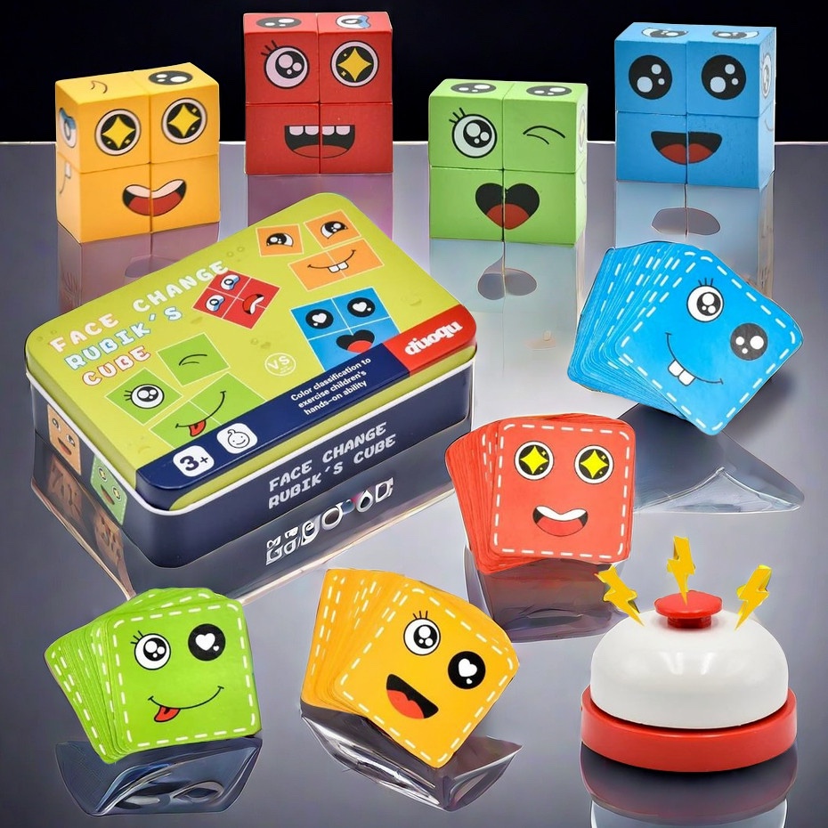 LYL 72pcs Cartões De Madeira Que Mudam De Rosto , Cubo Mágico Educacional , Bloco De Construção , Quebra-Cabeça Infantil
