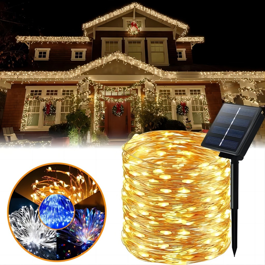 Luzes Solares De Fada De Cordas À Prova D'água  Para Árvore De Jardim Christmas Raya Decor