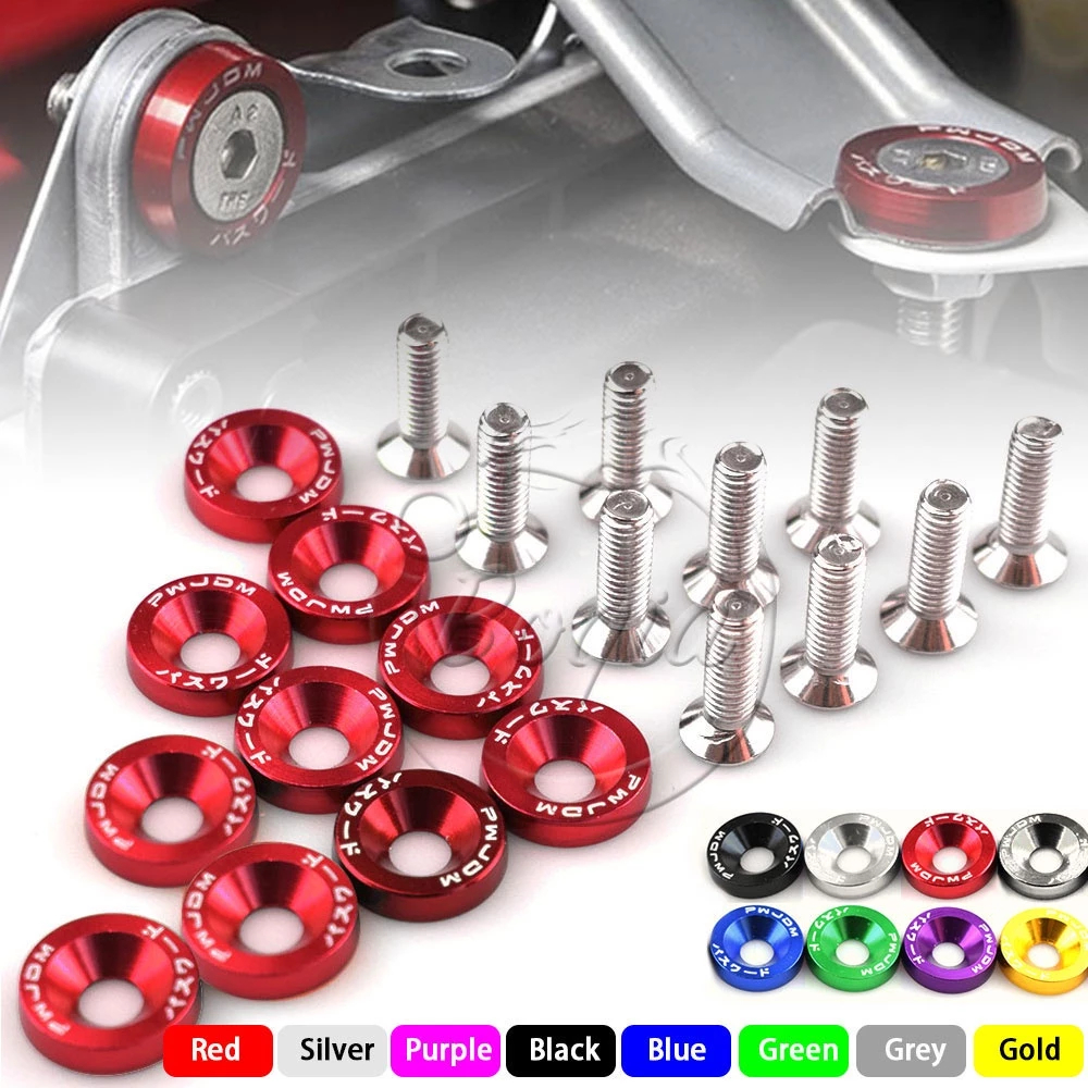 10 Pçs Parafusos E Arruelas Anodizadas  Modificados Fender Washers Motor M6X20MM P/Carro e Moto