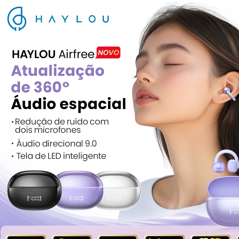 [New] Haylou AirFree Bluetooth5.4 Fones De Ouvido 28h-Bateria Display LED Esportivos De Microfone Duplo Sem - Audio