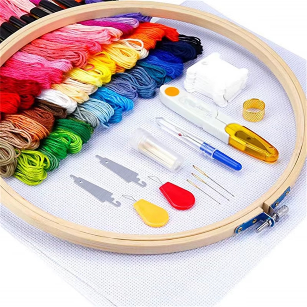 Kit Bordado Completo Ponto Cruz Bastidor Linhas e Acessórios