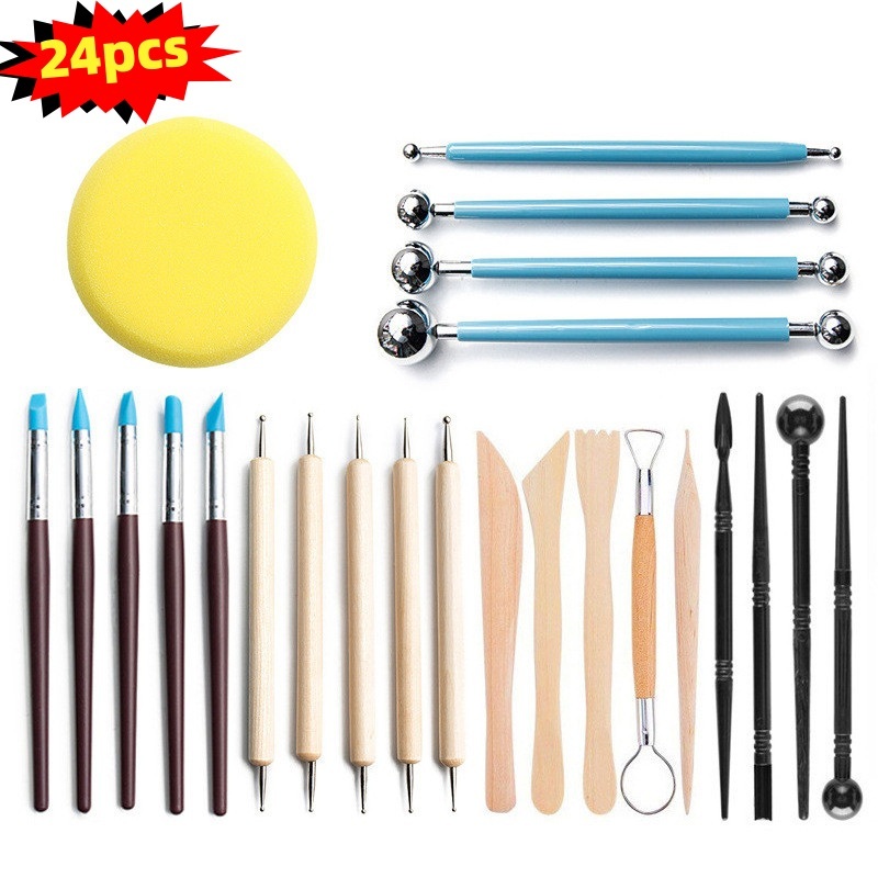 Kit 24/40 Peças Profissionais Escultura Argila Modelagem Corte
