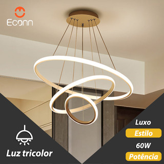 Sala de jantar, sala de estar, cozinha varanda, teto dourado de três anéis, design de luxo com ajuste de luz de três cor