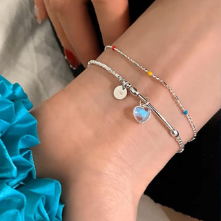 Pulseira colorida de prata esterlina com coração de pedra da lua, feminina, nicho simples, pulseira de alta qualidade em Oferta na Shopee