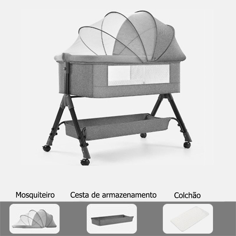 Berço Portátil Moises Co-bed Com Balanço Mosquiteiro e Cesto Cinza