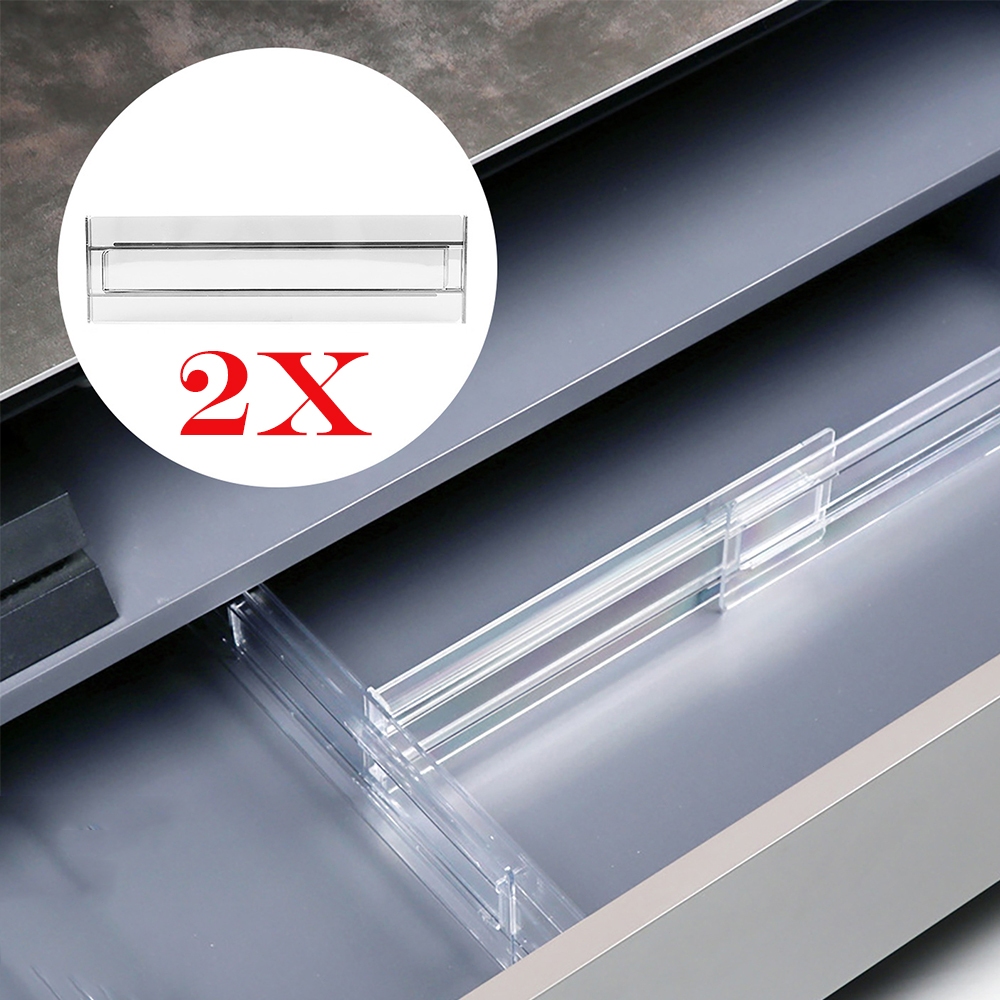 2x Divisores de gaveta ajustáveis, expansíveis de 27,5 a 52cm, organizador de gaveta de cozinha de plástico transparente