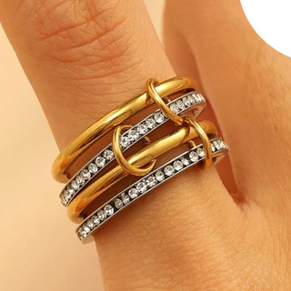 anéis para mulheres, anéis de destaque banhados a ouro 18K, conjunto de anéis empilháveis, anel 4 em 1, anel de polegar 