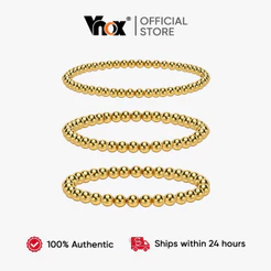 Vnox Men's E Women's Stainless Steel Luxury Round Beads De Aço Inoxidável , Pulseira Esticável Com Contas De Ouro 18K