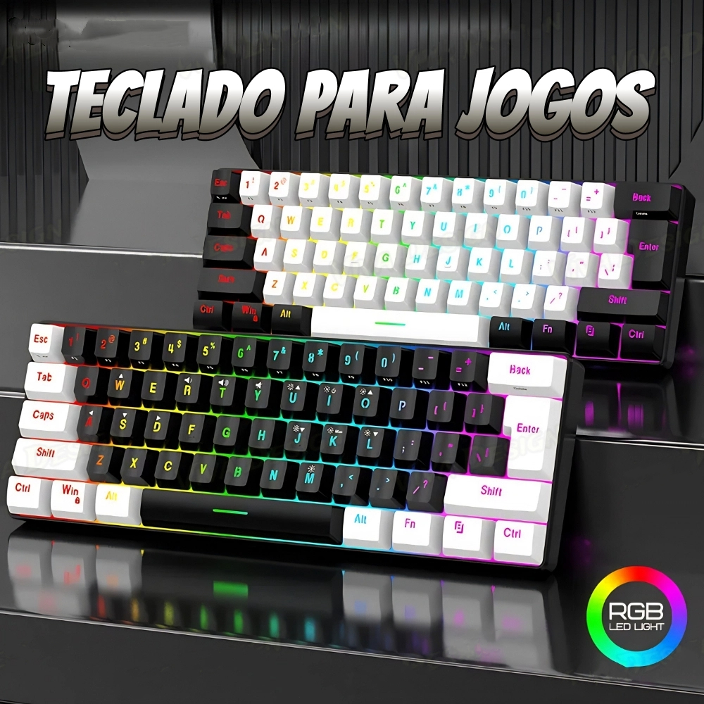 Teclado Para Jogos Com Fio 61 Teclas RGB Backlight Mini Cabo De Alimentação Plugável Compacto USB-C em Oferta na Shopee