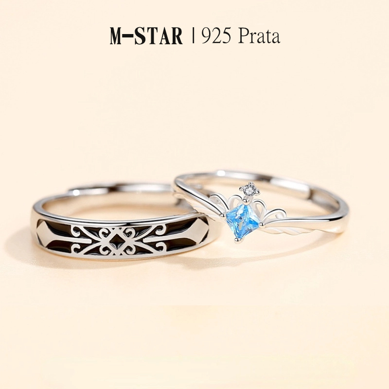 M-STAR | Aliança de Prata 925 Ajustável Par de Anel Aliança de Namoro azul Compromisso Casamento de prata SRC039 em Oferta na Shopee