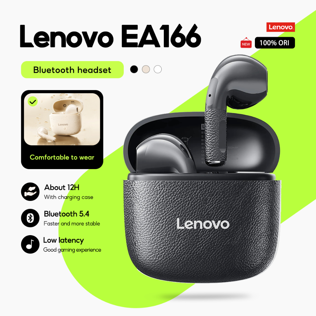 Lenovo Fones De Ouvido EA166 Verdadeiro Sem Fio Bluetooth Fone HD Estéreo Alta Fidelidade Baixa Latência Com Microfone 5 em Oferta na Shopee