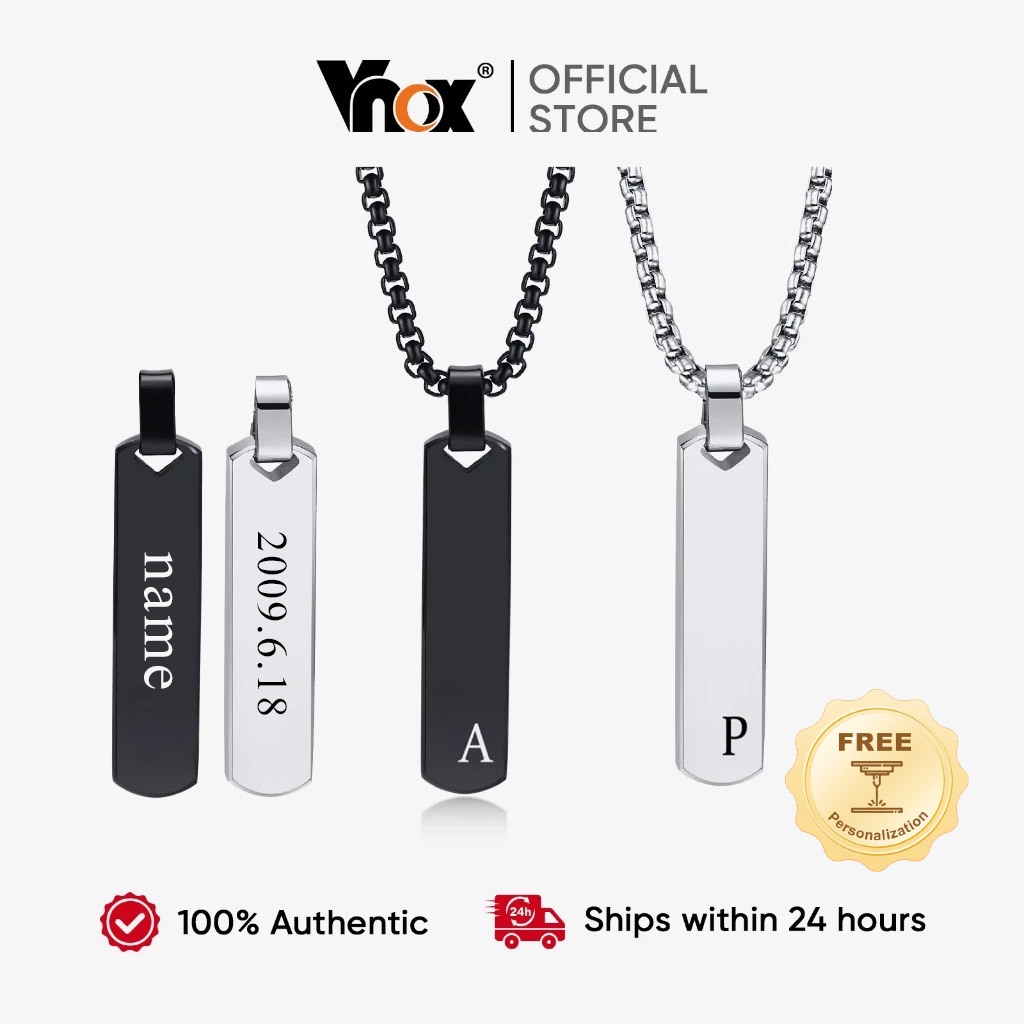 Vnox Colar De Barras Iniciais Para Homens Mulheres , Carta Personalizada Pingente De Barra Vertical em Oferta na Shopee