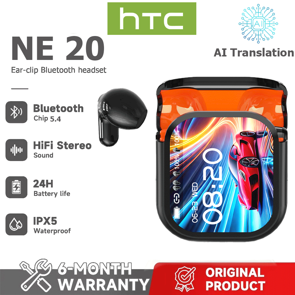 Garantia de um ano HTC NE20 AI Tradução Tradução em tempo Real TWS Fone de ouvido Bluetooth Bluetooth 5.4 HiFi Qualidade