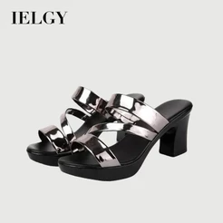 IELGY Casual Plus Size Verão Na Moda Nova Plataforma De Salto Alto Brilhante Boca De Peixe Sandálias Femininas
