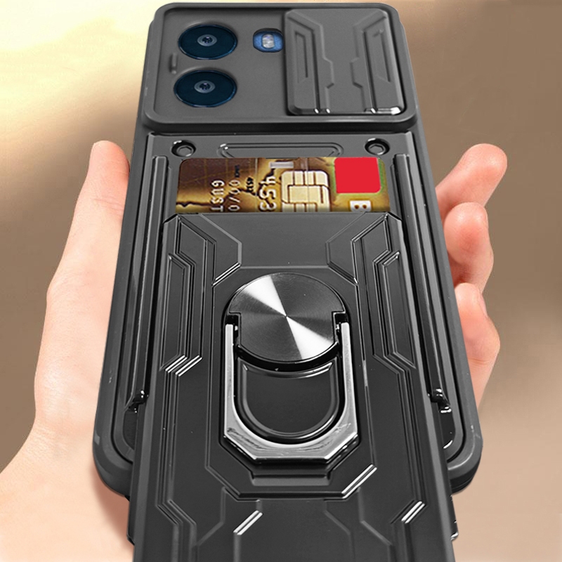 Caso de telefone rígido resistente com suporte de metal e slot para cartão Poco X8 Pro Max X7 Pro X6 Pro X5 Pro C75 C65