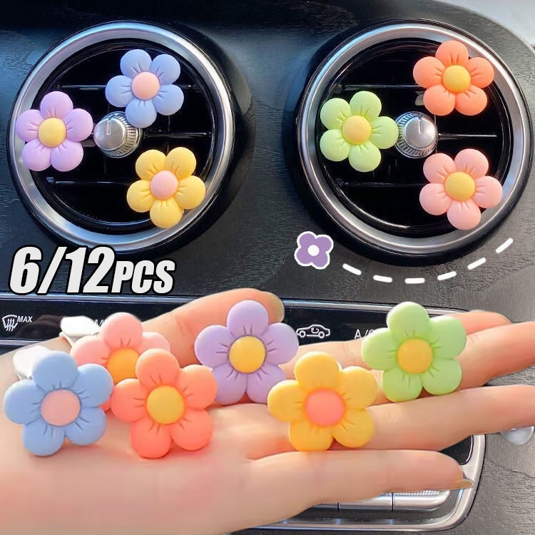 6/12 Pçs Bonito Flor Colorida Para Saída De Carro Ventilação Decoração Clipe Ar Condicionado Pequena Margarida Interior 
