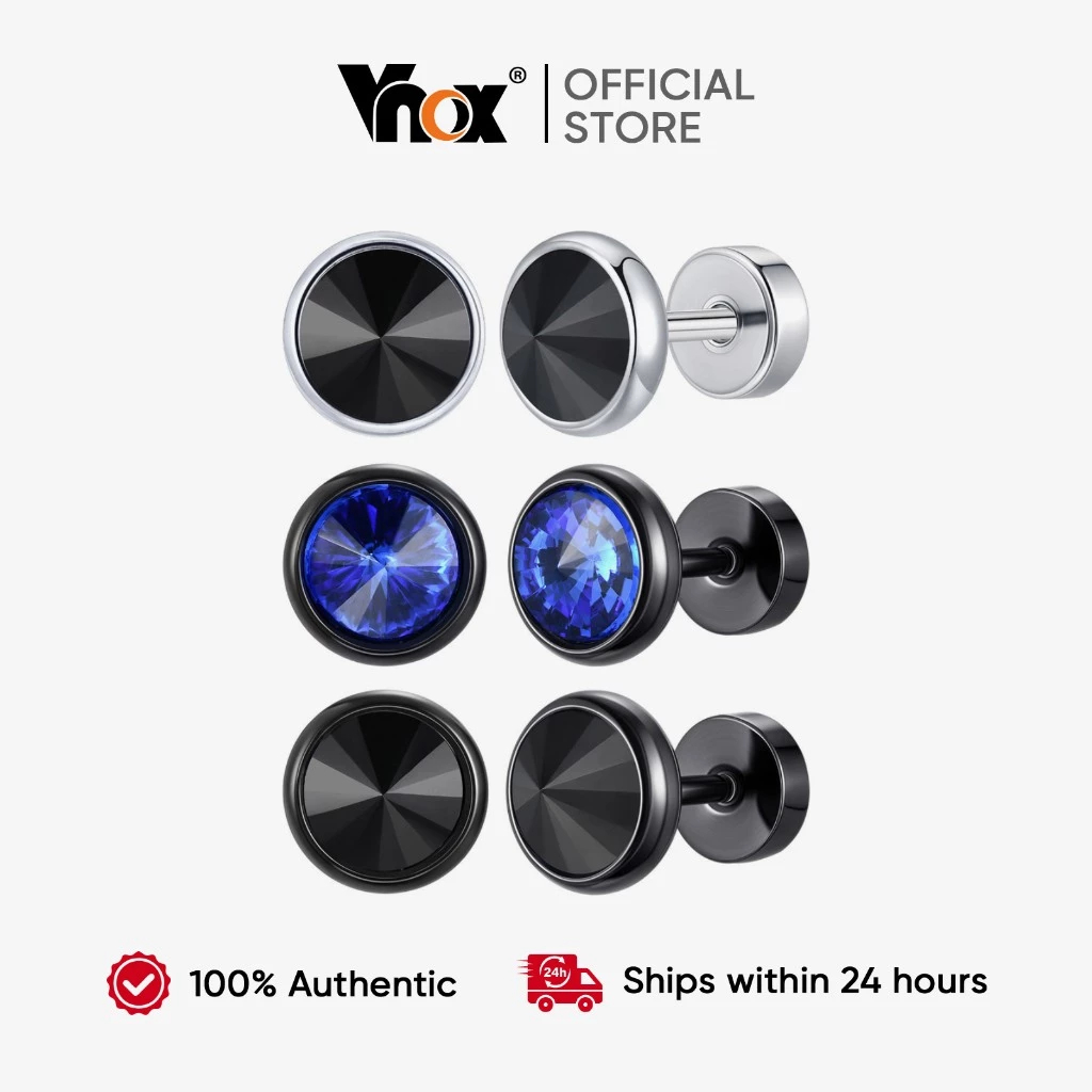 Brinco De Zircônia De Aço Inoxidável Vnox Para Mulheres Homens Punk Retrô CZ Piercings Joias Orelha em Oferta na Shopee