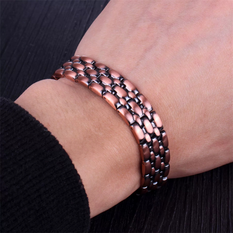 Charme Pulseira Saúde Energia Artrite Cobre Puro Magnético Requintado Presente Masculino Terapia De Ímãs Masculina
