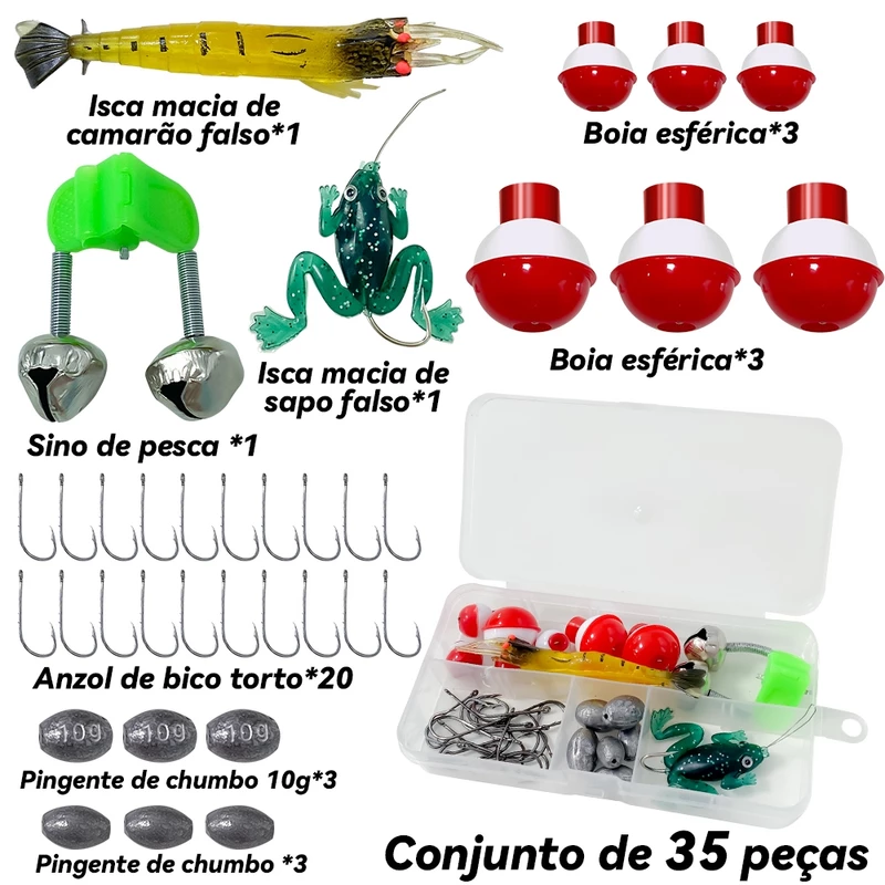 Kit de Luxo para Pesca com Vara 1,8m, Carretel Giratório e 35 Iscas — foto 9