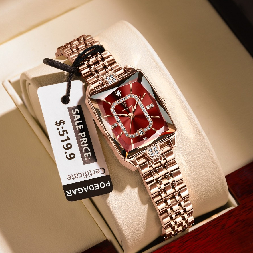 POEDAGAR Elegante Diamante Senhoras Relógio Quadrado De Aço Inoxidável Para Mulher À Prova Dwaterproof Água Data Quartzo em Oferta na Shopee