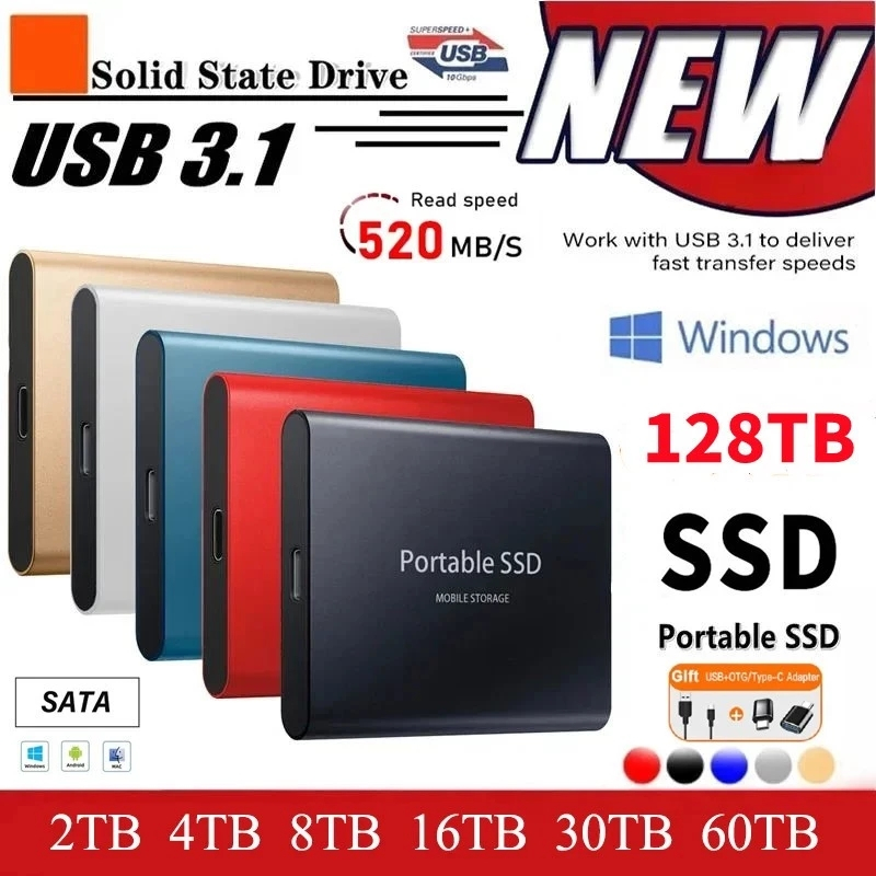 Disco Rígido Externo Portátil 2TB-128TB SSD USB 3.1/Tipo-C Unidade De Estado Sólido Armazenamento De Alta Velocidade Par
