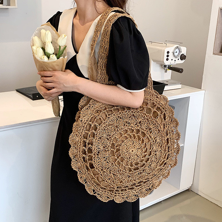 Rattan redondo Bolsa Palha Bolsa Pequena Bolsa Redonda Tecido Bolsa Ombro Bolsa Crossbody Bolsa