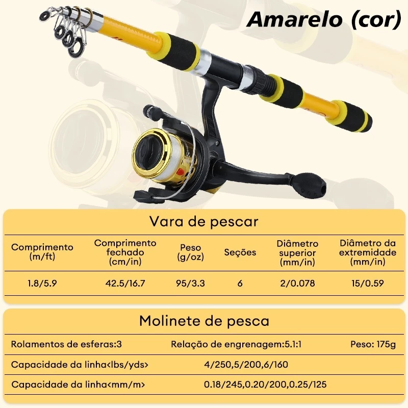 Kit de Luxo para Pesca com Vara 1,8m, Carretel Giratório e 35 Iscas — foto 5
