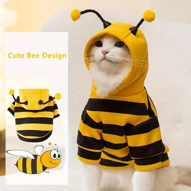 Moletom Com Capuz Fofo Para Animais De Estimação Tema De Abelha-Um De Malha Aconchegante Filhotes E Gatos , Perfeito Fan