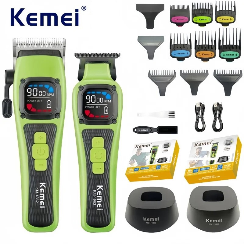 Kemei KM-1862-1863 Máquina De Cortar Cabelo Elétrica USB Recarregável Profissional Barbeiro Estilo Aparador De Corte Mas em Oferta na Shopee