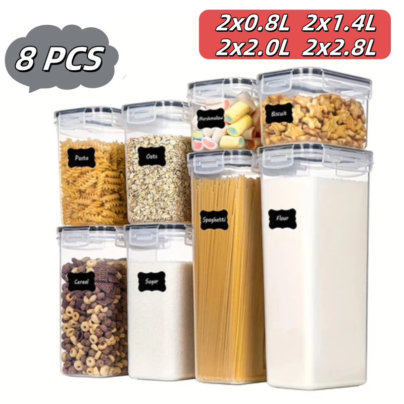 Kit 8 Conjunto de Potes Herméticos em Acrílico Cristal com Trava e Design Empilhável - Organizador para Mantimentos